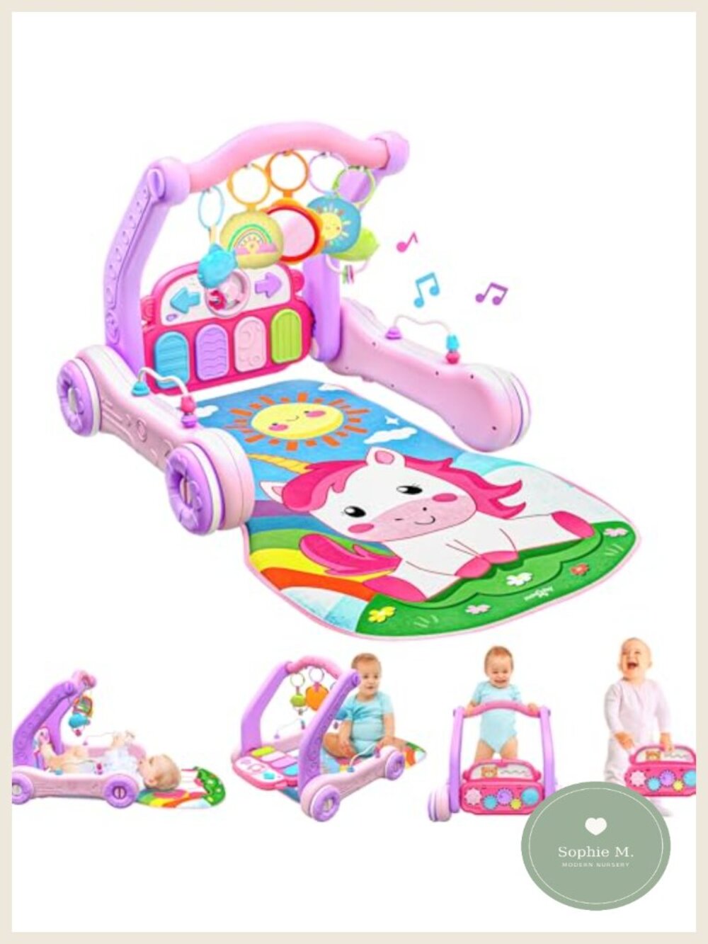 4-in-1 Baby Play Mat Musical Activity Gym & Push Walker